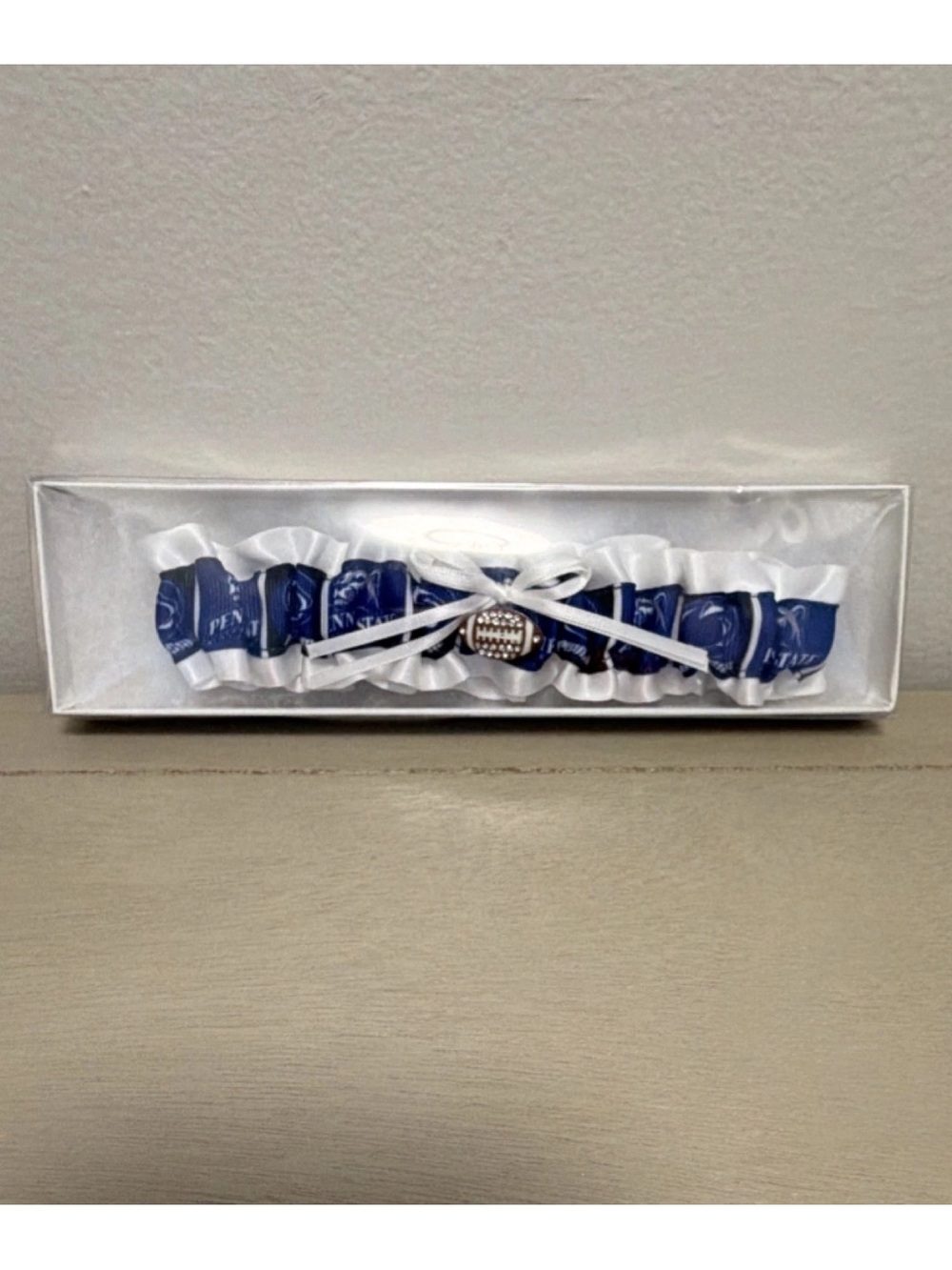Penn State Nittany Lions Wedding Garter Rhinestone Football Charm PSU Blue White